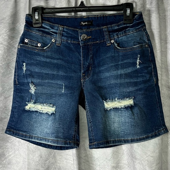 Supplies Dark Blue Distressed Jean Shorts - size 2P - Picture 1 of 10